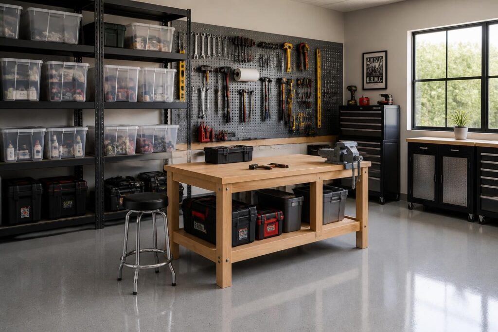 Aménager son garage : rangement, établi, sol — le guide