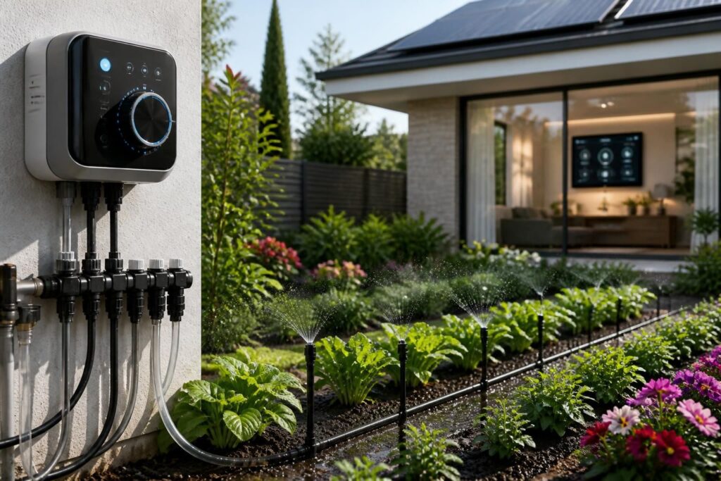 découvrez nos solutions d'arrosage automatique : programmateurs, systèmes goutte-à-goutte et intégration domotique pour un jardin parfaitement entretenu et économe en eau.