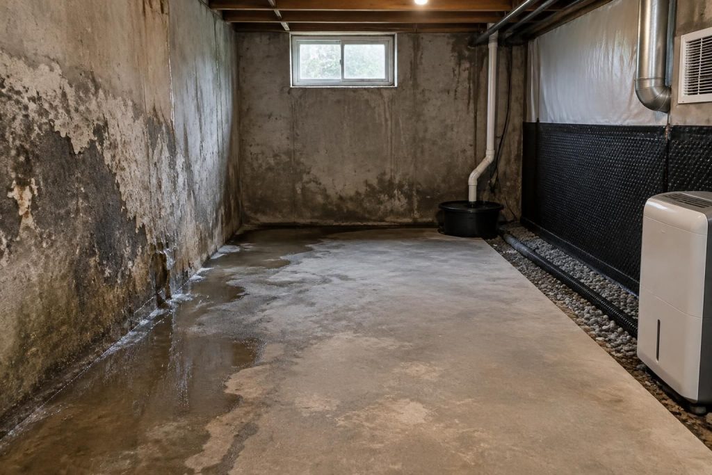 Humidité dans un sous-sol enterré, causes et solutions